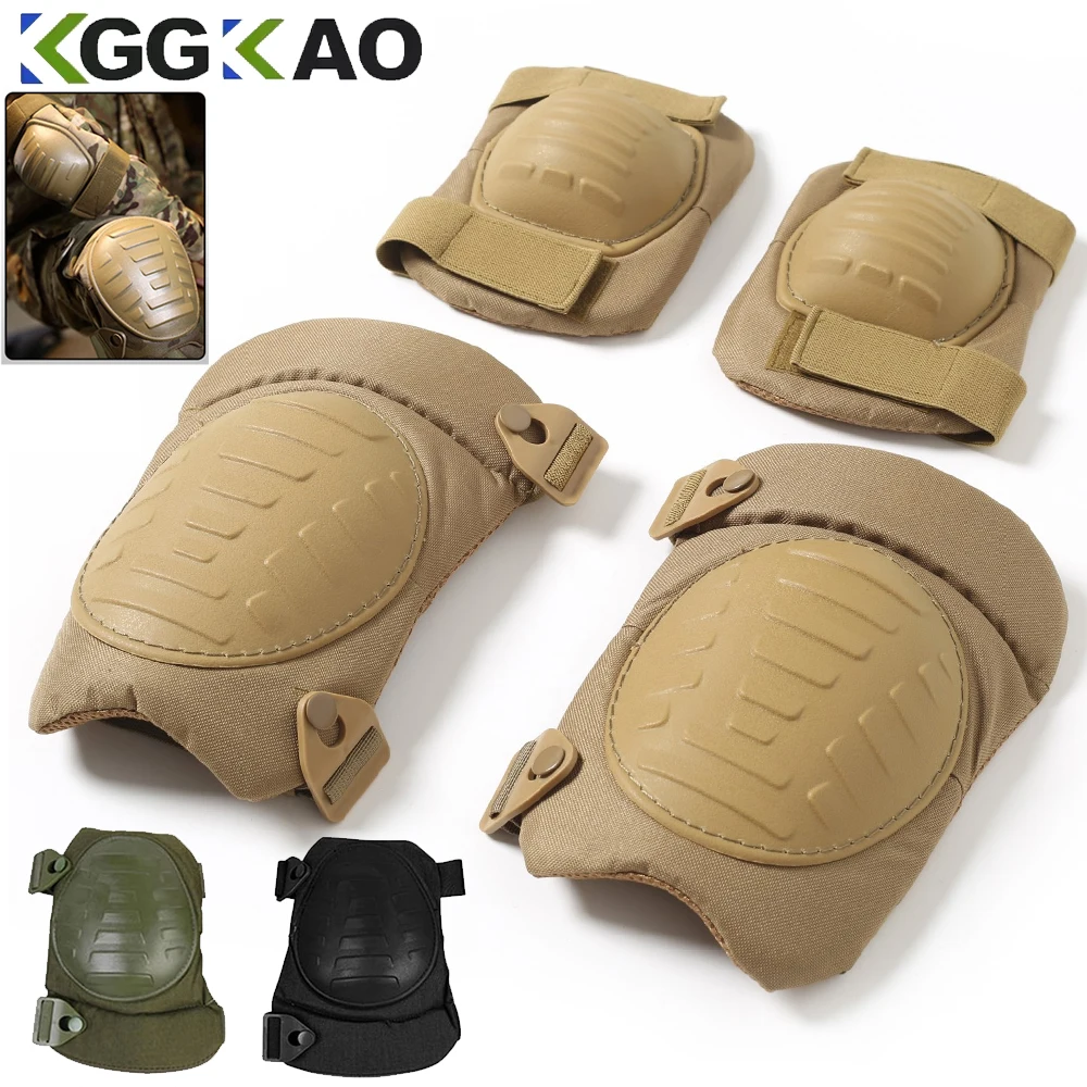 Combat Knee Pads Elbow Pads Set Military - Rodillera y codera ajustable profesional, Protector